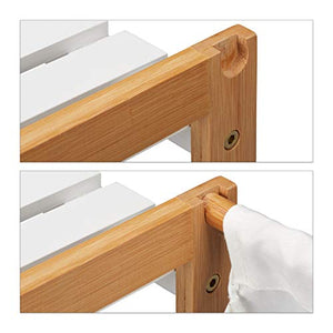 Relaxdays Scaffale Bagno Cesto Portabiancheria, Autoportante, Mobiletto Bambù & Legno MDF, 76x65,5x33 cm,naturale/bianco