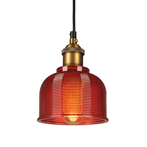 LFsem Luce pendente industriale vintage in vetro colorato Lampada da soffitto E27 Loft Lampada a sospensione Illuminazione per ristoranti Bar (Rosso)