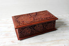 Grande Carved pattern di legno Treasure Chest Trinket
