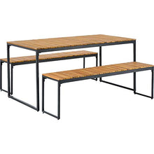 BANDOL 6122 - Set di 1 tavolo da pranzo con 2 panche in metallo e legno di acacia da 4 a 6 posti