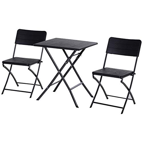 Outsunny Set 3 Pzi Mobili da Giardino: 2 Sedie (54x44.5x81cm) 1 Tavolo (61.6x61.6x74cm), Pieghevoli e Salvaspazio, Nero