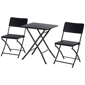Outsunny Set 3 Pzi Mobili da Giardino: 2 Sedie (54x44.5x81cm) 1 Tavolo (61.6x61.6x74cm), Pieghevoli e Salvaspazio, Nero