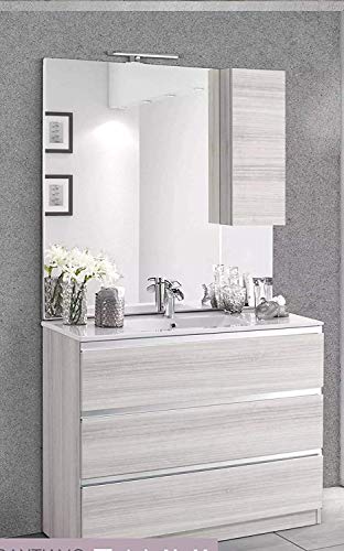 Mobile da bagno con lavabo - Componibile bagno 3 cassetti con maniglia a gola, lavabo e specchio con luce a Led cm. 100 x 46 x 189h. Mobili di altissima qualit�. (STMB)