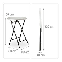 relaxdays, bianco Tavolo Bistrot Rotondo,Tavolino Pieghevole,Platica,Resistente alle Intemperie,Metallo,HLP 110x80x80 cm, plastica