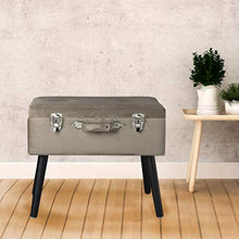 Baroni Pouf Valigia Contenitore in Velluto, Puff Sgabello Portaoggetti, Pouff Poggiapiedi Salotto, Camera con Zampe in Legno, Colore Beige, 50x35x46