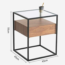 DGHJK Mobili per la casa, tavolino da Salotto retrò Industriale in Vetro temperato Divano Tavolo con Un Comodino Camera da Letto in Legno massello , 16,9 '' x 16,9 '' x 21,6 ''