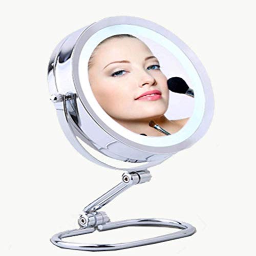 Trucco specchio con luci Specchio per il trucco Pieghevole da tavolo Pieghevole Specchio per trucco Pieghevole 7x Zoom Specchio cosmetico Tavolo autoportante Doppia BUGHEDED Chrome per il comò da bagn