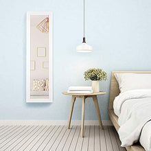 COSTWAY Armadietto per Gioielli con Specchio a Parete e Porta con Luce a LED, Portagioielli da Parete, 106 x 30 x 8,5 cm, Bianco