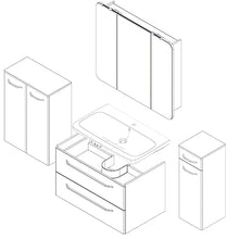 FACKELMANN Set di mobili da bagno grande, 5 pezzi, modello Milano sospeso, vasca in ceramica da 100 cm e armadietto a specchio a LED