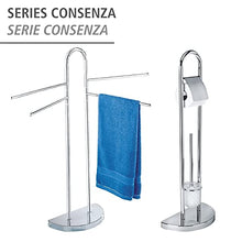WENKO Piantana portasalviette Cosenza - 4 bracci mobili, piedistallo semicircolare, Acciaio, 33 x 93.5 x 48 cm, Cromo