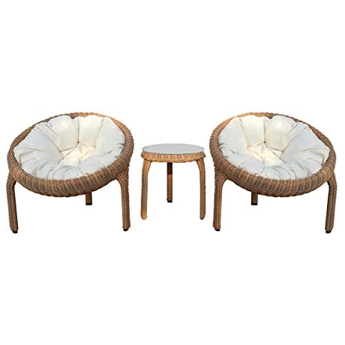Set di Mobili da Giardino per Esterni, 3 Pezzi Sedia di Vimini Tavolino Combinazione per Il Tempo Libero Creativo Schienale Sedia Semplice Mobili da Giardino Moderno