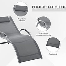 Outsunny Lettino Prendisole in Alluminio, Sedia Sdraio da Giardino in Textilene Nero con Poggiatesta Rimovibile 160x60x65cm