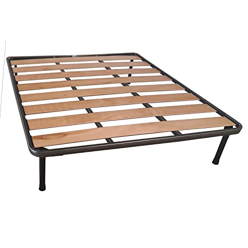 Somnus SANA Rete Matrimoniale 160x190 cm Letto Ortopedico Doghe Legno e Struttura Ferro Piedi Avvitabili H 37