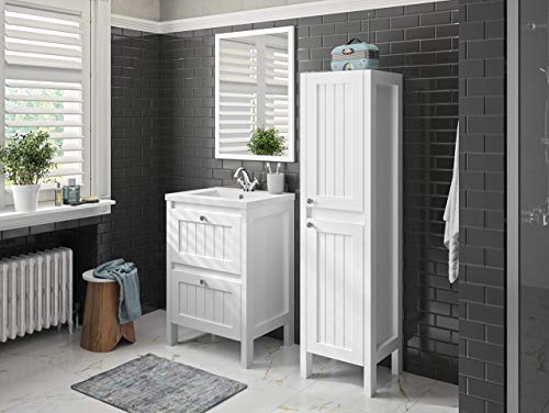 Allibert - Set di mobili da Bagno, mobiletto sotto lavabo, Specchio premontato, 60 cm, Bianco