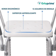 OrtoPrime - Sedia da doccia con schienale estraibile | Sgabello da bagno ortopedico per adulti e bambini | Braccioli imbottiti | Altezza regolabile 6 posizioni | Seduta comoda e sicura