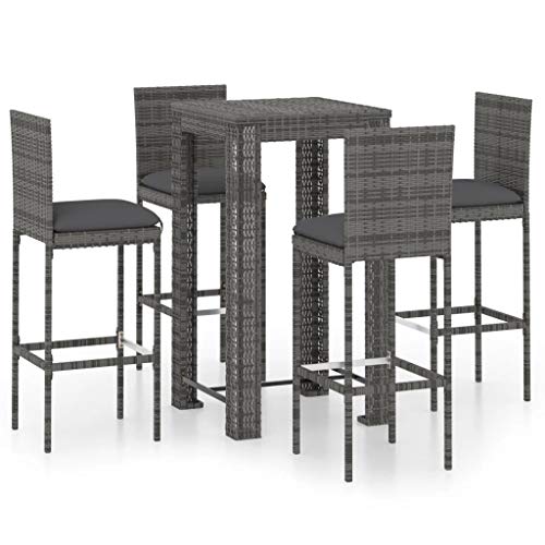 vidaXL Set Bar da Giardino 5 pz con Cuscini in Polyrattan Grigio