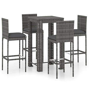 vidaXL Set Bar da Giardino 5 pz con Cuscini in Polyrattan Grigio