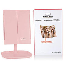Specchio di trucco con luci, luce regolabile a colori Mirror-3 illuminata tre volte con funzione intelligente, ingrandimento 1X / 5X, specchi estetici portatili illuminati, rosa