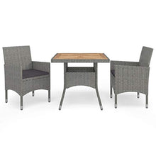 SKM Set Mobili da Pranzo da Giardino 3 pz Grigio Polyrattan Acacia (17.5kg) Grigio-8313