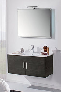 Yellowshop - Mobile Mobiletto da Bagno Sospeso in Legno Cm 100 A 2 Ante Completo di Specchiera Lampada Luce LED E Lavabo in Ceramica Modello Hawaii Varie Colorazioni (Lava)