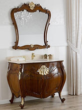 Simone Guarracino Luxury Design Comò e specchio Anderson stile Barocco Inglese arredo bagno bombato noce e foglia oro marmo crema pomelli Crystal Sw