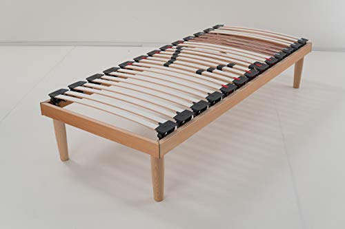 Sonno+ Rete letto fissa a doghe EVOLUTION singola 90x210 in robusto legno di faggio con doghe oscillanti e ammortizzatori regolabili di rigidità piedini conici in faggio massello (90x210)