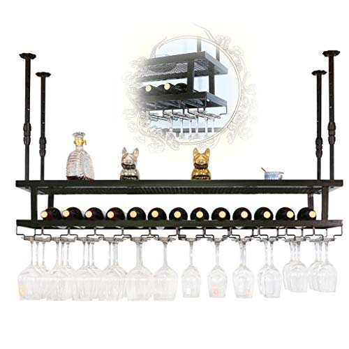 zxcvb Portabottiglie Appeso A 2 Livelli Portabottiglie Nero da Soffitto Supporto per Calici per Mensole Vintage Industriale Restaurants per Ristoranti Cucine