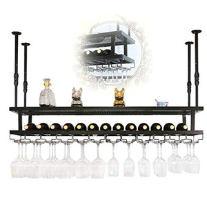 zxcvb Portabottiglie Appeso A 2 Livelli Portabottiglie Nero da Soffitto Supporto per Calici per Mensole Vintage Industriale Restaurants per Ristoranti Cucine