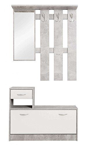 AVANTI TRENDSTORE - Rudolf - Guardaroba da ingresso con specchio, 3 ganci appendiabito e comoda scarpiera. Disponibile in diversi abbinamenti di colore. (Grigio/bianco)