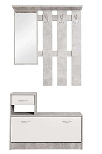 AVANTI TRENDSTORE - Rudolf - Guardaroba da ingresso con specchio, 3 ganci appendiabito e comoda scarpiera. Disponibile in diversi abbinamenti di colore. (Grigio/bianco)