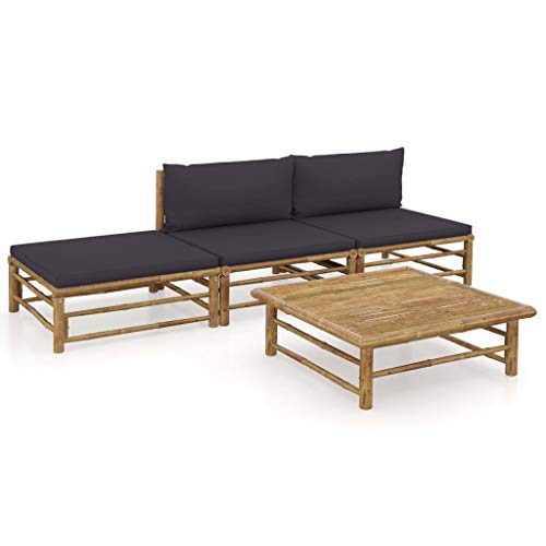FAMIROSA Set Divani da Giardino 4 pz con Cuscini Grigio Scuro in Bambù-8244