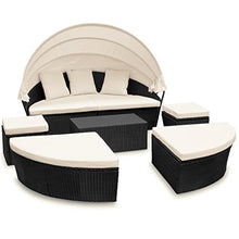 Casaria Isola prendisole XXL in polyrattan Ø 226cm Tettucio parasole pieghevole Imbottiture spesse 7cm + 3 Cuscini Lettino prendisole Mobili da giardino ovale nero