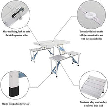 Tavolo da picnic all'aperto Sedia da tavola da campeggio pieghevole portatile Set con 4 posti e ombrellone Tavolo da picnic alluminio per campeggio all'aperto Escursionismo Beach BBQ Party Bbq Party T