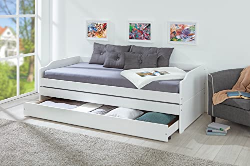 Inter Link Letto singolo che diventa doppio, in legno massiccio di pino, laccato bianco, 98 x 205 x 63 cm