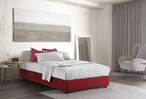 Talamo Italia Letto contenitore Una piazza e mezza Silvia Sommier, Made in Italy, Letto con rivestimento in tessuto, Apertura frontale, con materasso cm 120x190 incluso, Rosso