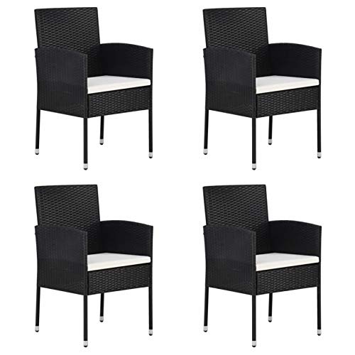 Tidyard 4 pz Sedie da Giardino in Polyrattan Nero con Cuscini 52x56x88 cm,Sedie da Esterno,Sedie in Rattan,Poltrocine da Giardino,Poltrocine da Esterno,Poltrocine Rattan,Sedie da Pranzo da Giardino