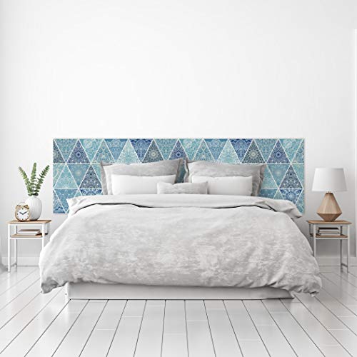 MEGADECOR Testiera per letto in PVC, decorativa, economica, con motivo a rombi stampati, colore: azzurro e celeste (115 cm x 60 cm)