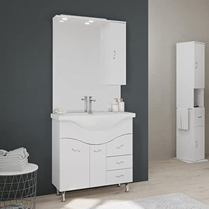 Kiamami Valentina Mobile Bagno 85CM A Terra con LAVABO Specchio E PENSILE Bianco | Easy