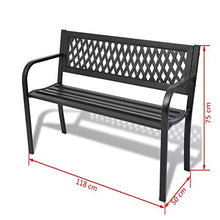 Panca da giardino con telaio in metallo per giardino, cortile, terrazza, patio, parco, caffè, 118 x 50 x 75 cm, capacità di 2 persone