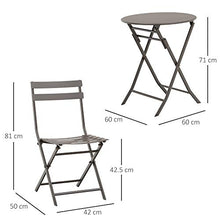 Outsunny Tavolino con Sedie da Giardino Pieghevoli in Acciaio Marrone, Set 3 Pz per Balcone, Terrazzo, Esterno