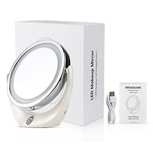 Broadcare specchio da trucco, illuminato, con ingrandimento 1x/5x, doppio, ricaricabile con USB, portatile, specchio con luci a LED per viaggi, bagno