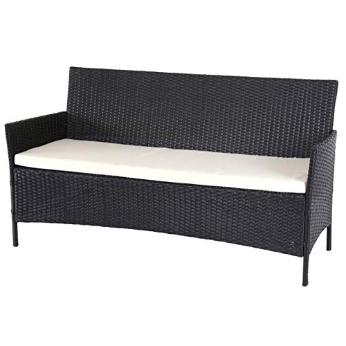 Mendler Serie Halden per l'esterno Divano Sofa 3 posti polyrattan Antracite con Cuscino Avorio