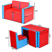 Cay2T - Divano per Bambini, Set Tavolo e sedie Multifunzione 2 in 1, 2 divani con vano Contenitore -Pizza-