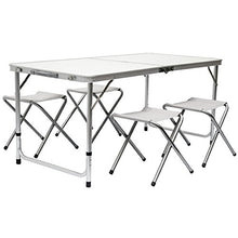 BAKAJI Tavolo Camper Campeggio Picnic Alluminio Pieghevole a Valigetta per Spiaggia o Giardino, Dimensioni 120 x 60 x 70cm, con 4 Sgabelli Pieghevoli, Richiudibile a Valigetta