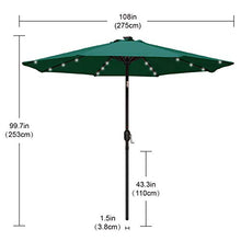 ABCCANOPY - Ombrellone da giardino, inclinabile, con 32 luci LED a energia solare, per giardino, soffitto, piscina, spiaggia
