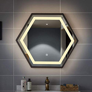 Specchio 70x80 cm Specchio Illuminato a LED, Specchio per Il Trucco Esagonale in Acciaio Inossidabile con Bordo, lavabo/Bagno/Camera da Letto/Ingresso Verticale Orizzontale
