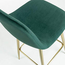 Kave Home - Sgabello da bar Nolite verde scuro, 75 cm, con schienale in velluto e gambe in acciaio dorato