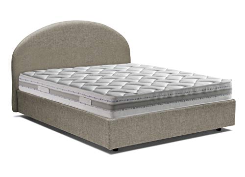 Talamo Italia Letto contenitore Una piazza e mezza Luna, Made in Italy, Letto con rivestimento in tessuto, Apertura frontale, con materasso cm 120x190 incluso, Tortora