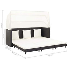 Tidyard Divano Letto per Esterni con Tetto, Divano Letto a 3 Posti Estendibile, Mobili da Giardino in Polyrattan Nero