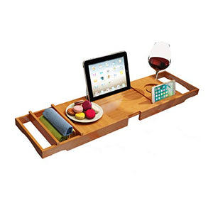 Mensola per Vasca Antiscivolo, Caddy Multifunzione Impermeabile Estensibile con Supporto per Bicchiere da Vino E Supporto per iPad/Vaschetta per Il Riposo del Libro, Adatta per La Maggior Parte dell